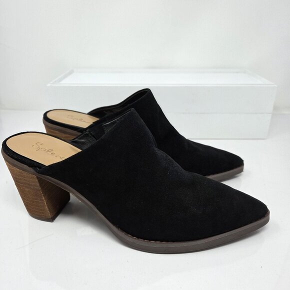 Splendid Womens 9 Suede Mules Roxana Pointed Toe Clog Chunky Block Heels Boho - Picture 4 of 11